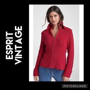 Esprit Vintage (Deadstock) Full Zip Long Sleeve 100% Cotton Mock Collar Red Card
